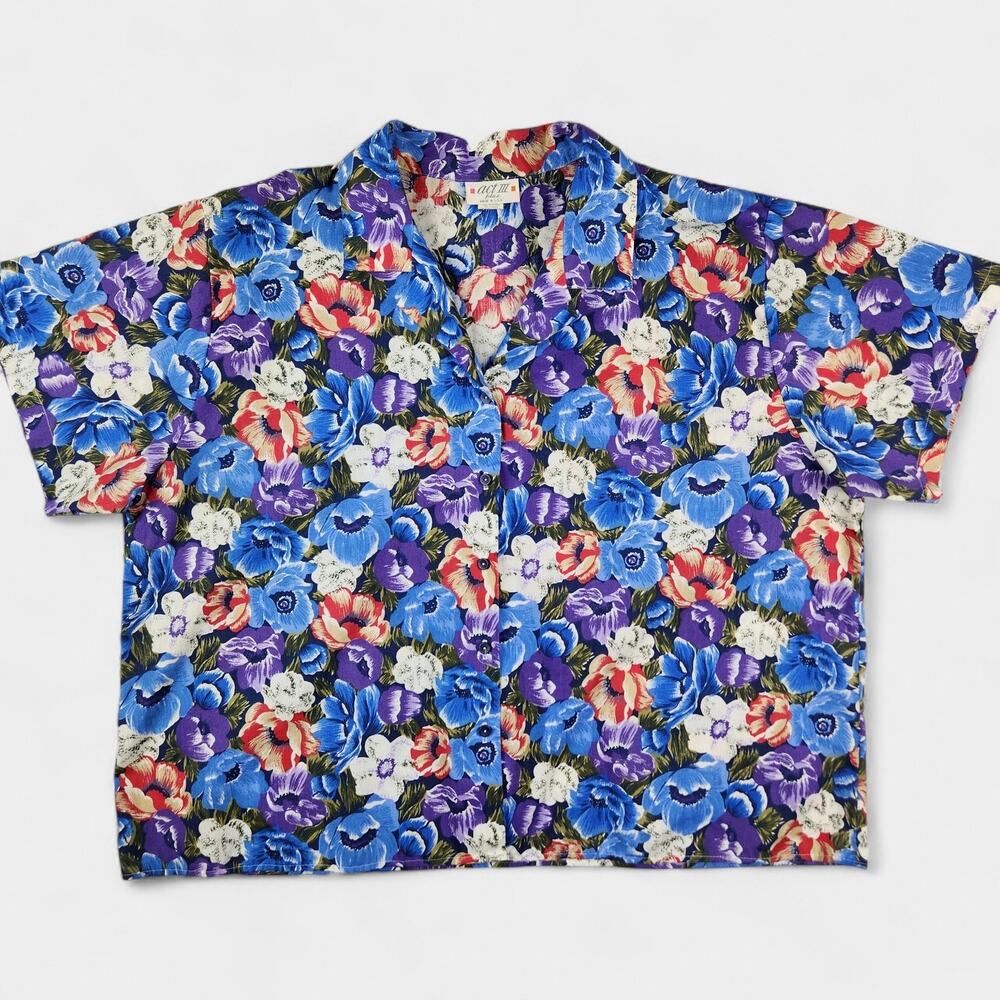 Vintage Act III Hawaiian Shirt Women's 26W Floral Button Up Made USA 90s Retro
